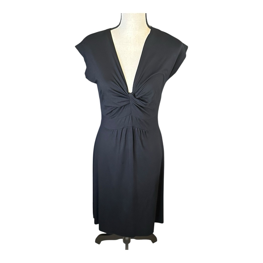 NOUGAT‎ London Cap Sleeve V Neckline Flare Ruched Black DRESS Sz 3